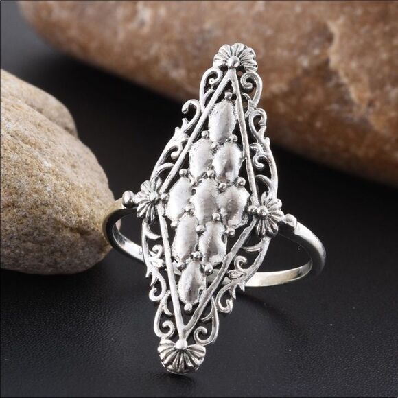 Filagree Marquise Shape Sterling Silver Ring - NEW - Picture 1 of 4